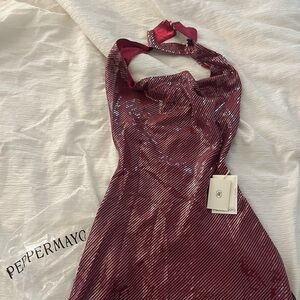 NWT Peppermayo Burgundy sequin halter dress